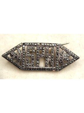 Art Deco Sterling Silver Brooch With SPW Monogram & Marcasite Detailing